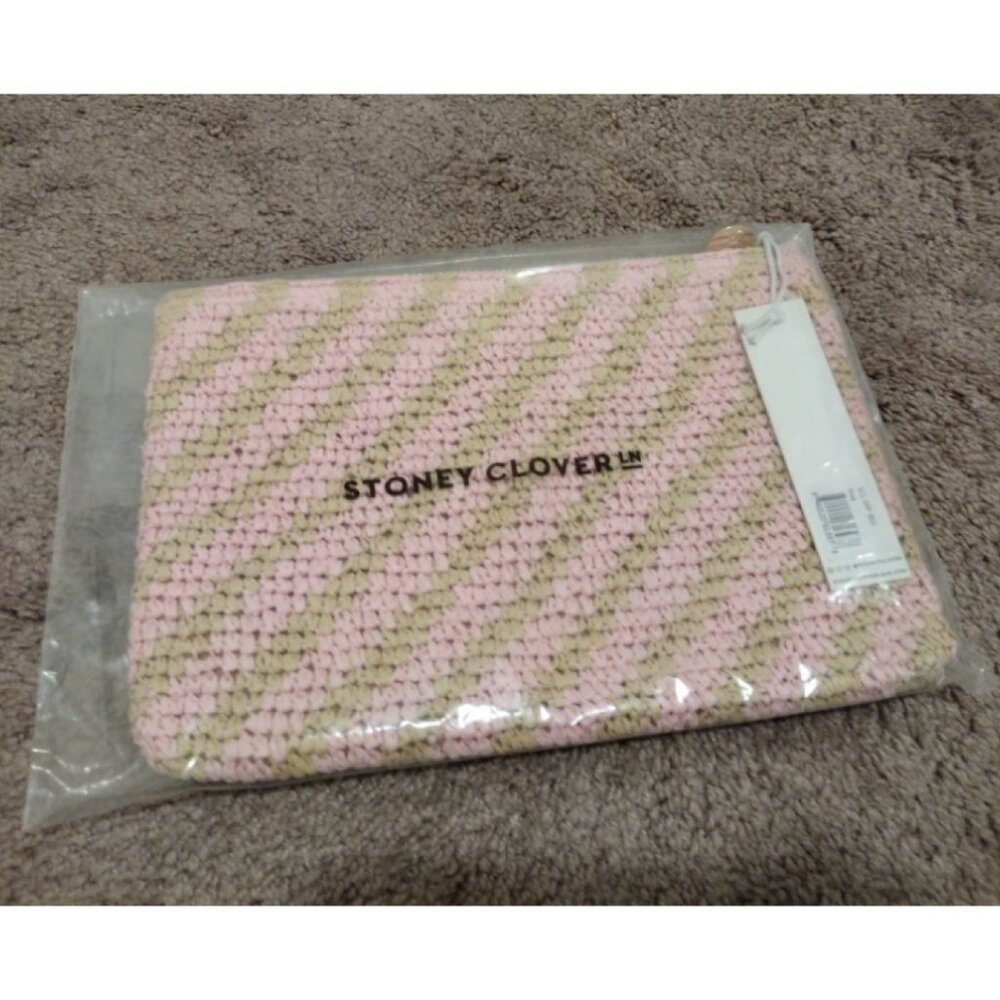 Stoney Clover Lane OG woven: Flamingo striped flat pouch